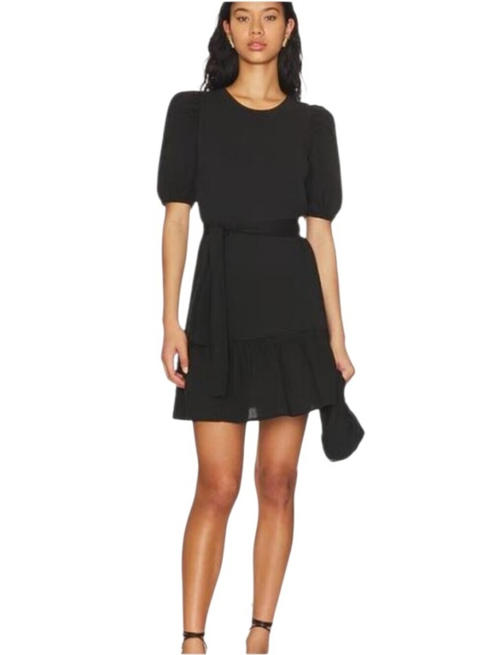Nation LTD puff sleeve mini dress with tie waist in black Casual LBD